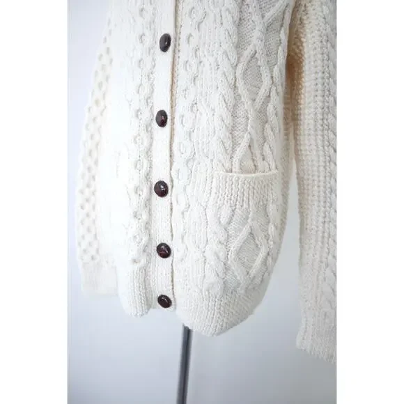 Vintage Handknit Cable Hand Knit Cardigan Sweater Carrick On Suir Ireland - Picture 7 of 14